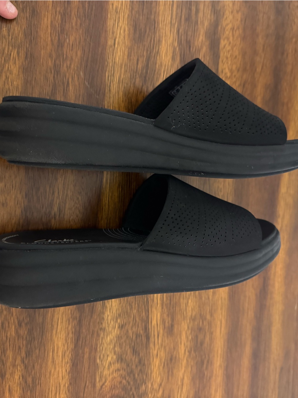 Clarks Women’s Black Perforated Slide Sandals - Picture 3 of 5
